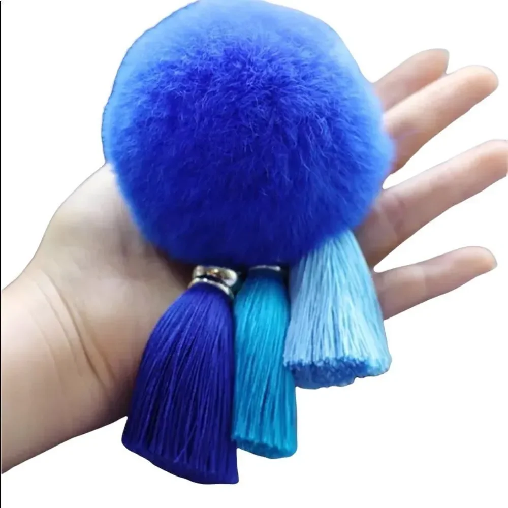 POMPOM BAG CHARM‎ AND KEY RING WITH 3 TASSELS
